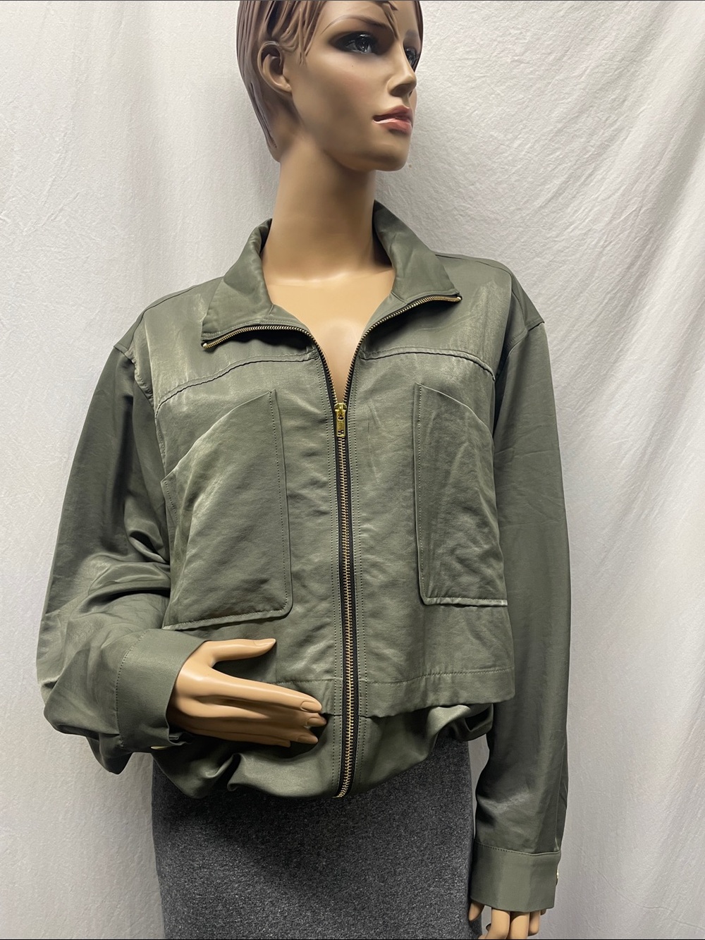 Meg & Margot Women’s Olive Zip-Front Bomber Jacket NWT